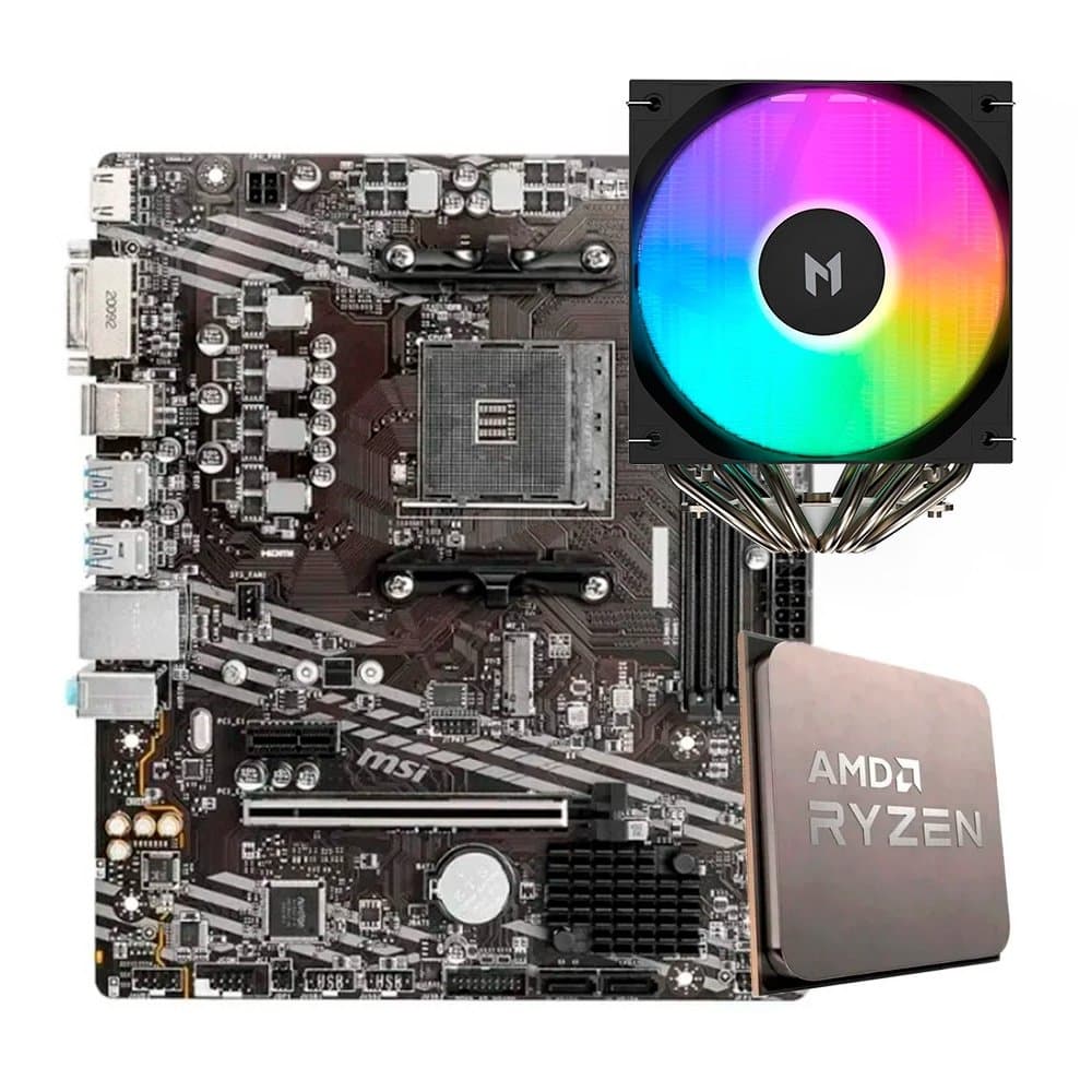 Kit AMD Ryzen 7 5700X + Placa Mãe MSI B550M-A PRO + Air Cooler MACH1 WIND A60 ARGB