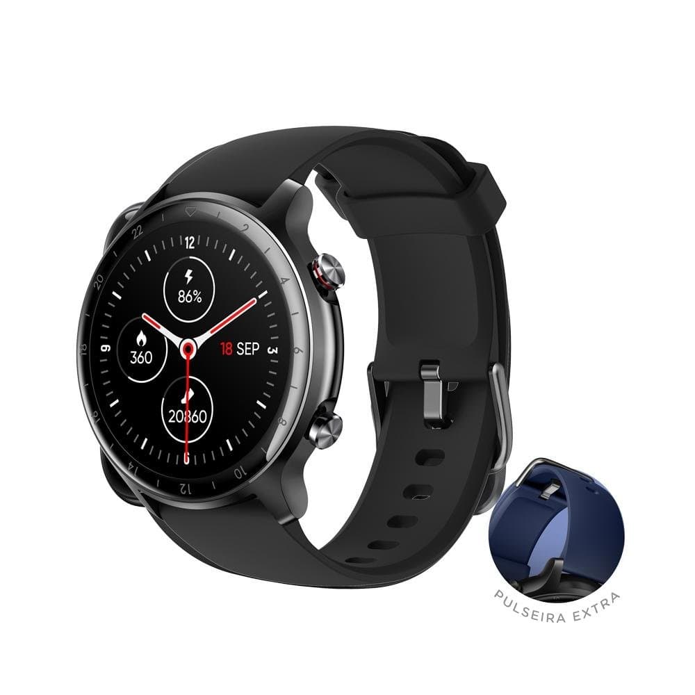 SmartWatch Husky Sports 700 GPS, Preto, Pulseira Extra Azul Marinho, Com GPS