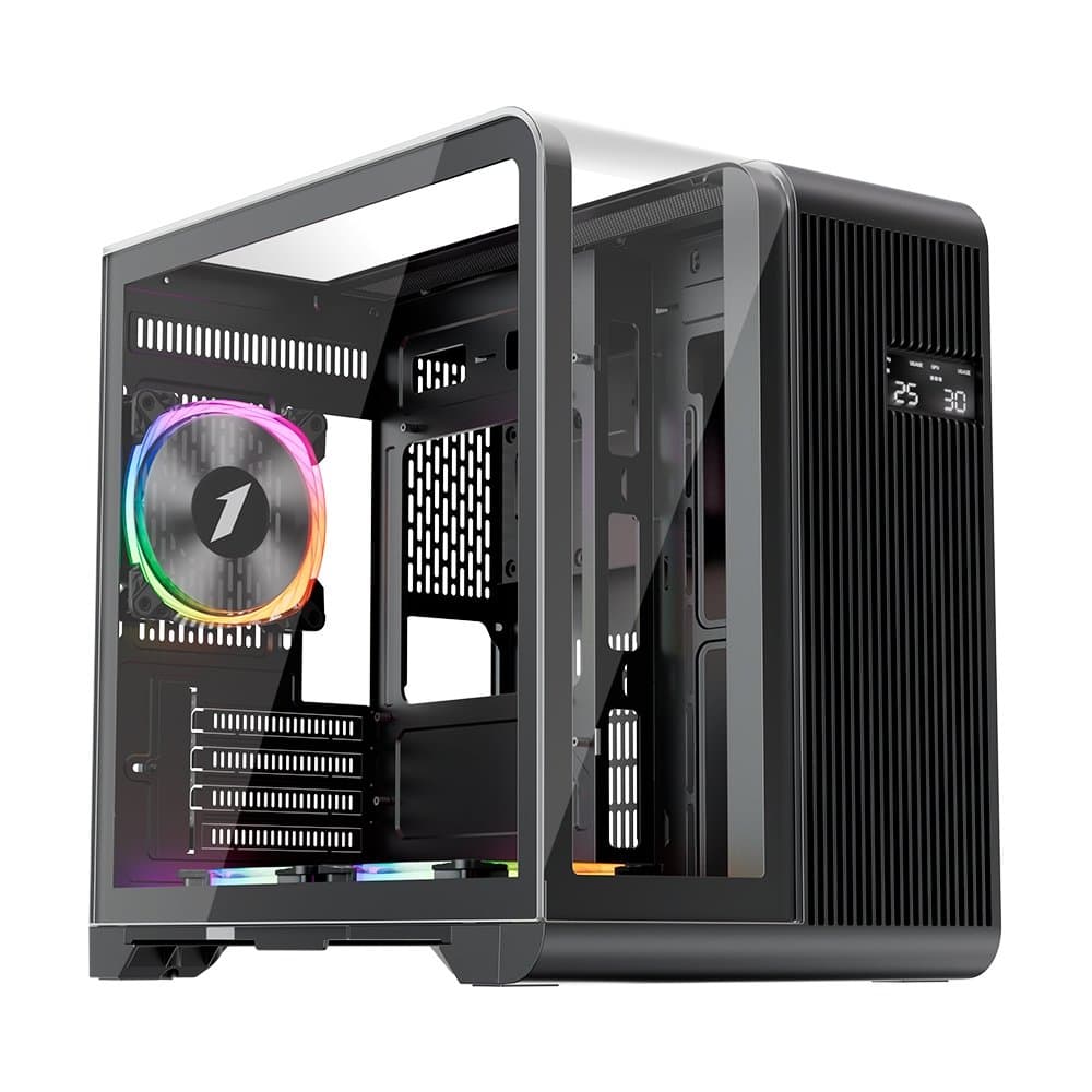 Gabinete 1STPLAYER RT5, Mid Tower, M-ATX, Display Led, Vidro temperado, Preto