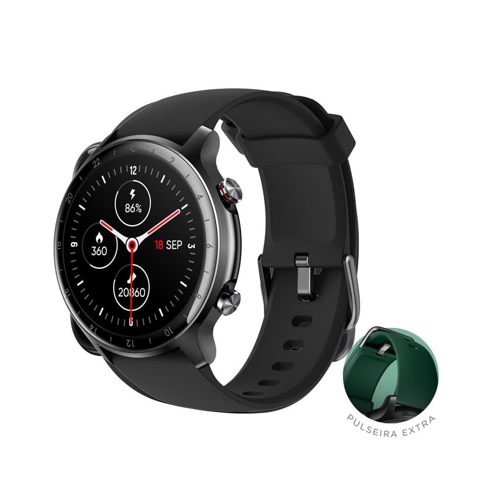 Smartwatch Husky Sports 700 GPS, Preto, Pulseira Extra Verde-Escuro