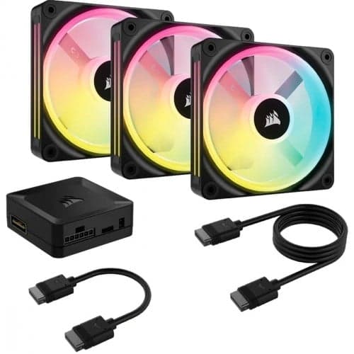 Kit Fan Com 3 Unidades, Corsair, iCue, QX120, RGB, Magnetic, 120mm, Black
