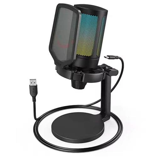 Microfone Gamer Fifine Ampligame A6NEO, RGB, USB, Black