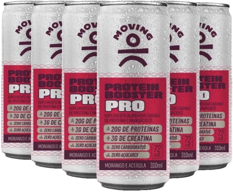 Bebida Proteica Moving Protein Booster Pro Morango e Acerola 310 ml, Pack com 6 Latas