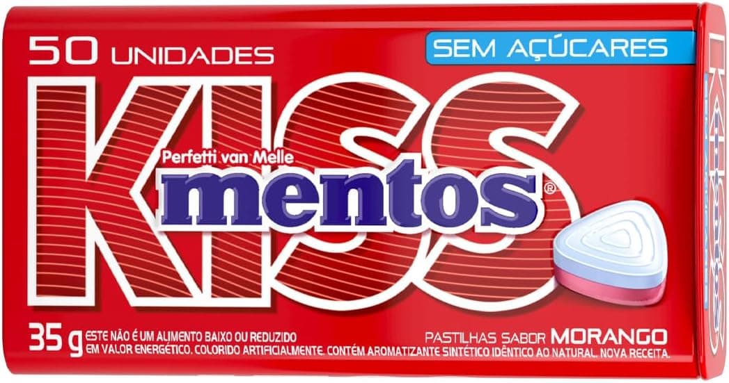 Pastilhas Mentos Kiss Morango Sem Açúcar 35 g (50 unidades)