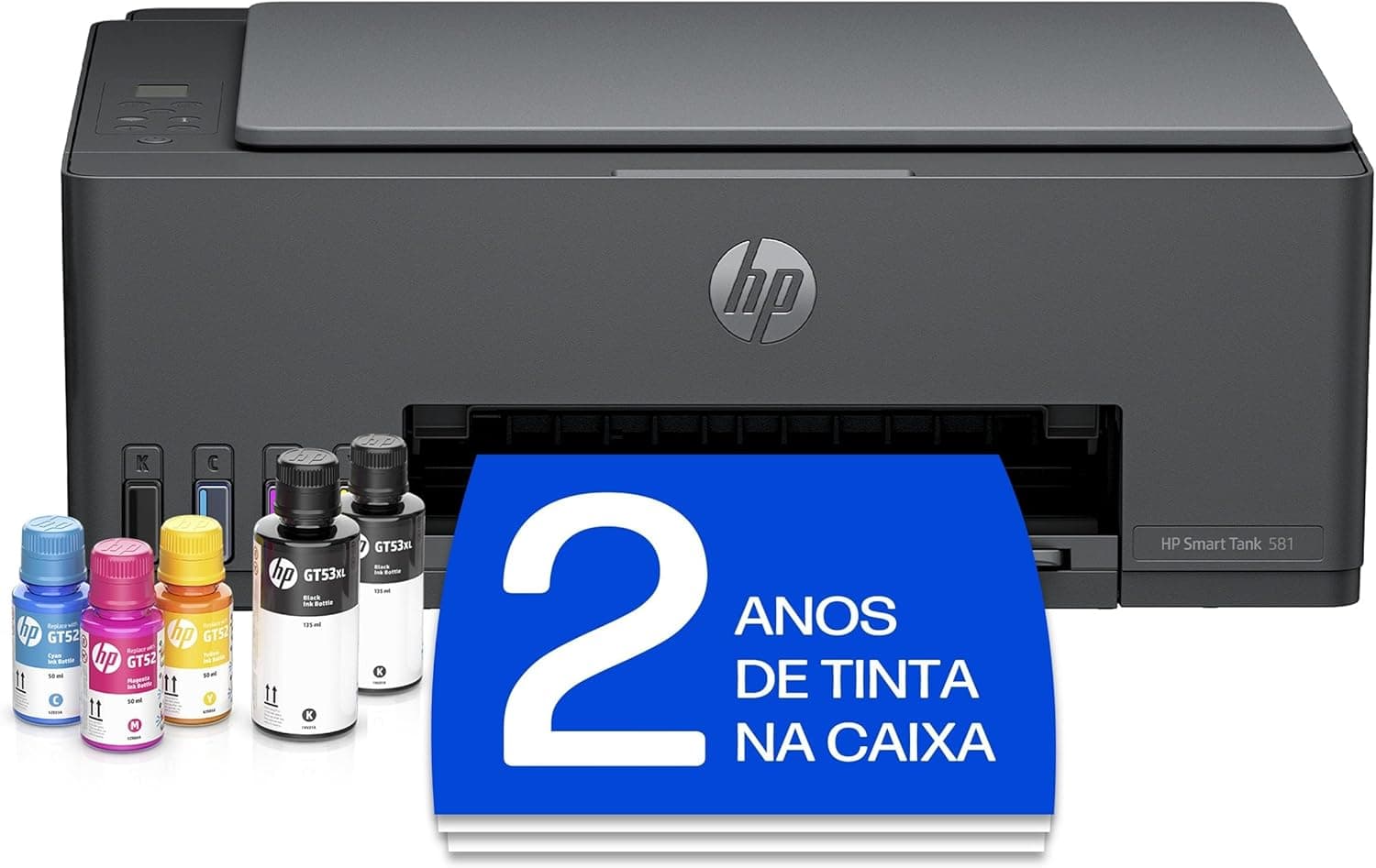 Impressora Multifuncional HP Smart Tank 581 Tanque de Tinta Colorida Wi-Fi, USB