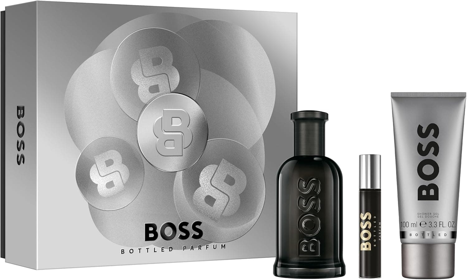 Kit HUGO BOSS Bottled Parfum 100 ml + Travel Spray 10 ml + Gel de Banho 100 ml