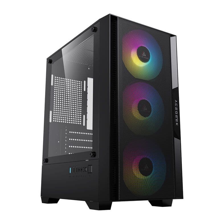 Gabinete Acegeek Stratus Mesh Preto com 3 Fans Rainbow